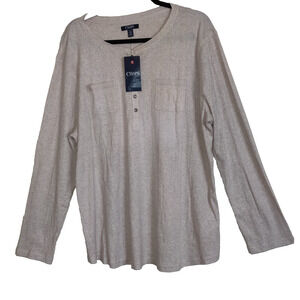 Chaps Womens Beige Top PLUS Sz 3X Lightweight Wide Ribbing Pockets River NWT